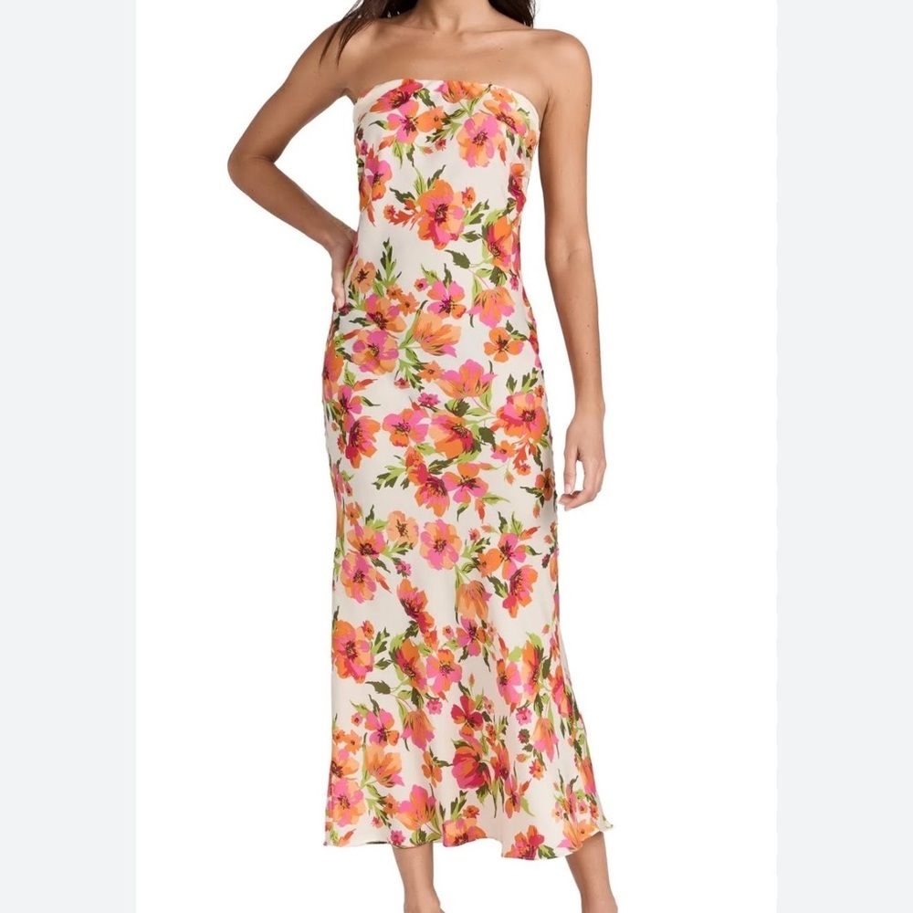 Misa Los Angeles Strapless Floral Midi Dress